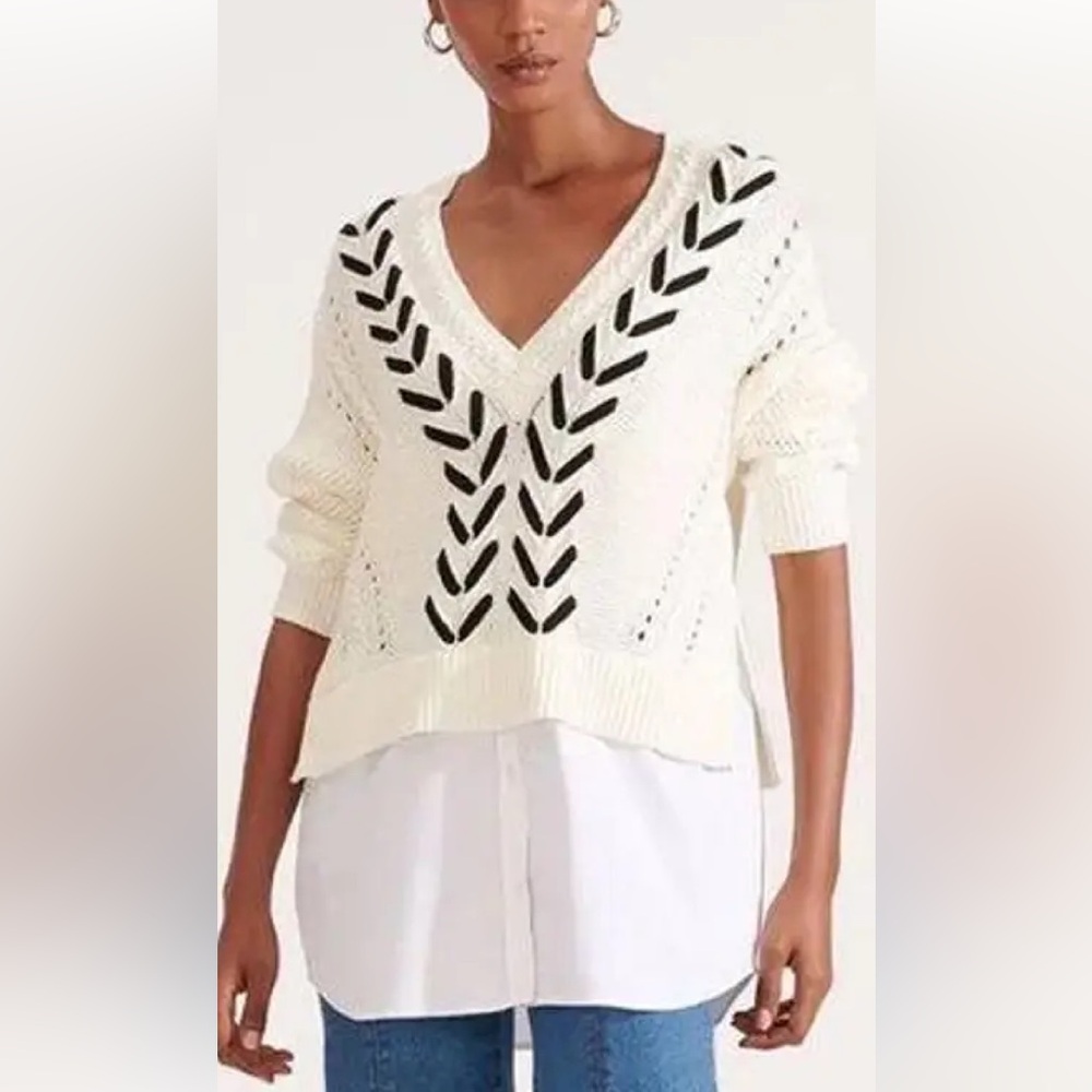 Veronica Beard Edwin Mixed Media Sweater in Ivory. Size S.